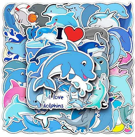 50 Stück Tiere Delfine Aufkleber Pack Animal Dolphin Sticker Set Wasserdichte Vinyl Sticker für Laptop Kinder Autos Motorrad Fahrrad Skateboard Gepäck Koffer Computer Aufkleber Graffiti Decal