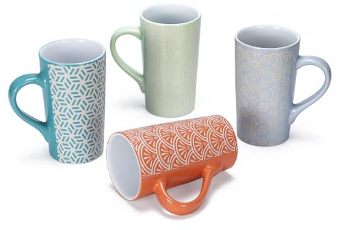 Hoikwo 500ml Kaffeetassen Set, 4er-Pack, Große Keramik Kaffeebecher mit Henkel – Moderne Becher für Kaffee, Tee, Cappuccino, Latte, Milch, Kakao, Saft, Spülmaschinen- und Mikrowellenfest, Mehrfarbig