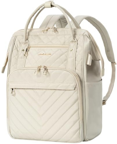 KROSER Laptop-Rucksack Damen 17 Zoll Business Reiserucksack Wasserdicht mit Hartgeschältem Sicherheitsraum Ladeanschluss RFID Tasche für Männer/Frauen, Beige