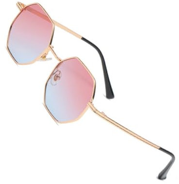 Ailan Occhiali da sole quadrati retrò per uomo/donna unisex vestibilità comoda protezione occhiali da sole esagonali in metallo Uv400 metallo elegante, rosa