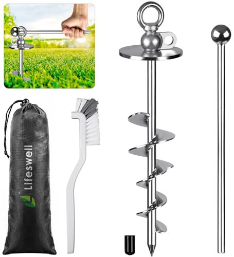 Lifeswell Bodenanker Hund Erdanker Hundeleine - 38CM Erdschrauben für Hunde Bis zu 100KG Kein Verheddern Hof Strand Rasen Outdoor bis große Anlegepflock für Hof und Camping Hundeläufer