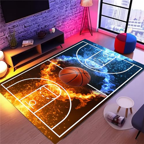 Osimiccp Basketball-Teppich für Schlafzimmer, 90 x 150 cm, rutschfest, feuerbedruckt, Sportteppich für Wohnzimmer und Spielzimmer