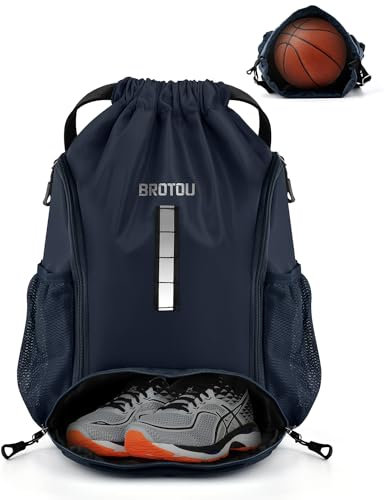 BROTOU Turnbeutel Sportbeutel Fußballtasche Rucksack Kordelzug Sporttasche mit Schuhfach Tunnelzug Gymsack Wasserfest Sporttasche für Herren Damen Kinder Jugend (Dunkelblau)
