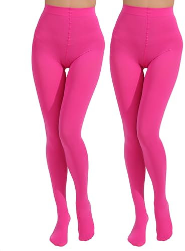 Paralinda 2 pares de medias de microfibra de color sólido 80D, suaves y opacas para mujer, Fucsia, S-M