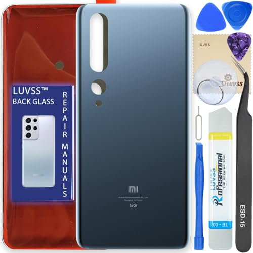 LUVSS Akkudeckel Kompatibel für Xiaomi Mi 10 Pro Rückseite Glas Deckel Backcover Ersatz Reparatur Set (Blau)