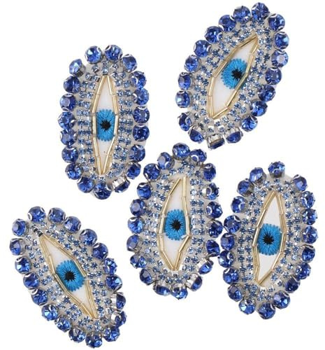 YYlingx 5PCS Blue Rhinestone Patches, Handmade Beaded Rhinestones Evil Eye Patch for Clothes, Backpacks, T-Shirt, Craft Making