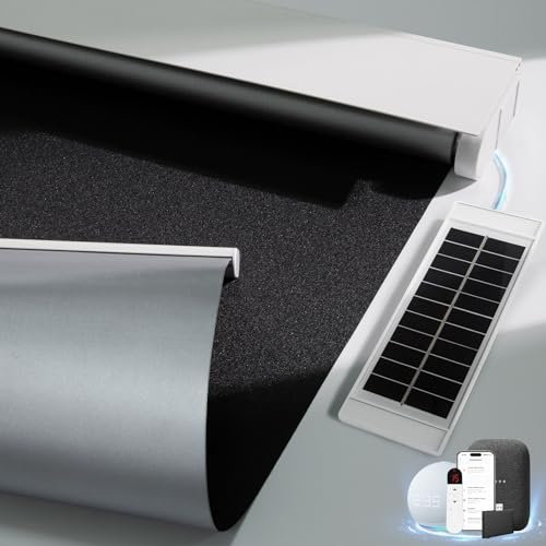 Motorized Blinds with Solar Panel, Thermal Blinds, Blackout Cordless Electric Smart Shades with Remote Control, Automatic Blinds for Windows Work with Alexa, Black-30 x72