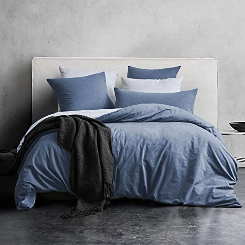 MILDLY Copripiumino 140 x 200 cotone, 100% cotone lavato, certificato Oeko-TEX, denim blu, set copripiumino con cerniera, set da letto 140 x 200 per adulti in cotone con 1 federa 65 x 65 cm
