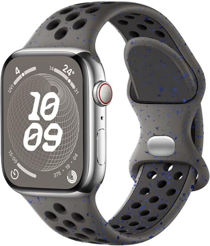 Upeak Bracelet Sport Compatible avec Bracelet Apple Watch 40mm 41mm 38mm, Bracelet en Silicone Respirant à Flocons Colorés, pour Bracelet iWatch Ultra SE Series 9 8 7 6 5 4 3 2 1, S, Gris Olive/Taupe