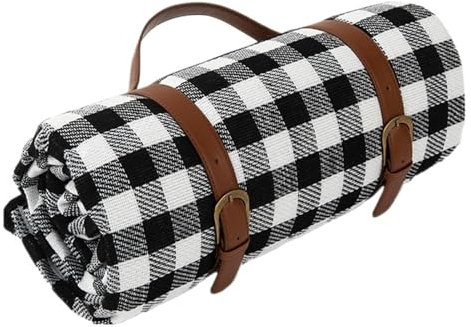 RUIFWUS Picknickdecken Picknick-Campingbucht-Spielmatte, Karierte Decke, tragbare Picknickdecke, Strandmatte, Kissen mit Lederband, 150 x 200 cm (Color : B)