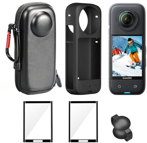 DUEQID Custodia per Insta 360 X4, custodia in silicone per Insta 360 X4 accessori 5 in 1., Nero , Semplice