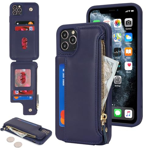 SailorTech for iPhone 11 Pro Max Phone Case with Credit Card Holder for Men, iPhone 11 Pro Max Case with Credit Card Slots Wallet Zipper Case for Women - Blue