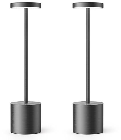 HYMZP Lampada da tavolo LED senza fili Ricaricabile, IP54 Uso Interno/Esterno 5000mAh batteria, Corpo in Alluminio-Grigio