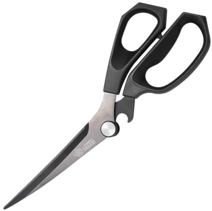 MITSUMOTO SAKARI Küchenschere aus Edelstahl, Griffe aus schwarzem Kunststoff, scharfe Klingen