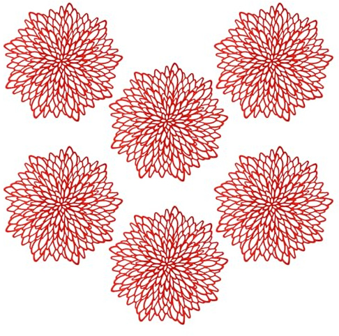 LUKDUNG 6 Stück Weihnachtstag Platzset Rund, PVC Ausgehöhlte Platzsets Tischsets, Tischset Weihnachten Rund, Abwaschbar Platzset, Dekorative Platzteller für Weihnachten, Zuhause, Party, Ø38cm, Rot