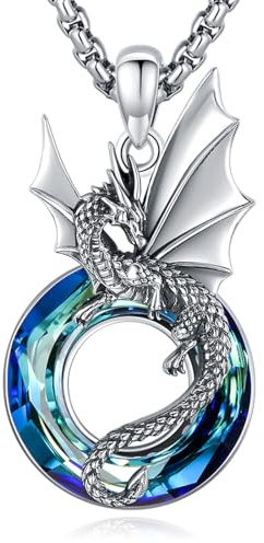 Eusense 925 Sterling Silber Drache Halskette für Frauen Kristall Drachen Anhänger Schmuck Geschenk für Frauen Drachenliebhaber