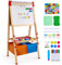 VEVOR Chevalet d'Art Enfants 3-en-1 Tableau Magnétique Blanc Noir Double Face, Planche à Dessin Bois Debout Réglable, Accessoires, Rangement, Support Rouleau Papier, pour Créativité, Garçons, Filles