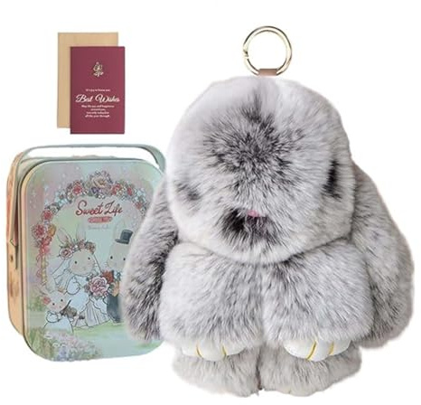AVZYARDY Fluffy Bunny Schmuckstück Schlüsselanhänger Charm Pelz Niedlicher flauschiger Hase Schlüsselanhänger Echtpelz Schlüsselanhänger Tasche Spielzeug Flauschiges Pompon Hase Puppenanhän