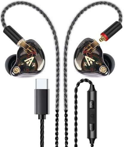 Vibes 202MC USB-C Wired Earbuds - HiFi in Ear Headphones - USBC for iPhone 16/15 - Noise-Isolating Ear Buds w/ Mic - Clear Sound, Deep Bass & Comfort-Fit Earphones - Silver Plated Cord, Carrying Case