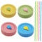 Lot de 4 couvercles Mason Jar avec trou - Réutilisables - Pour bocaux à confiture - 4 couleurs - Avec 4 pailles