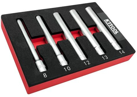 KTTOOL 5PCS Deep Metric Socket Set, 3/8-Inch Drive Thin Wall Socket, 12PT 8-10-12-13-14MM - Extra Long Deep 120MM