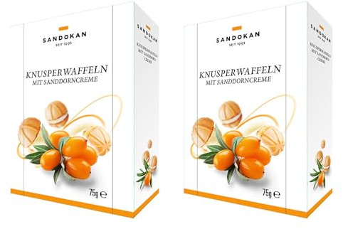 Sandokan | Knusperwaffeln mit Sanddorncreme | Waffelkugeln mit Cremefüllung | 150g (2 x 75g)