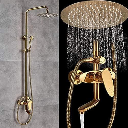 Duschkopf Duscharmatur -Kit, Luxus 8 Zoll Bad Dusch Set Wasserhahn + Hand Duschwandmontage Drehspout Duschmischer Tap Gold Duschkits Niederschlag Duschkopf ui