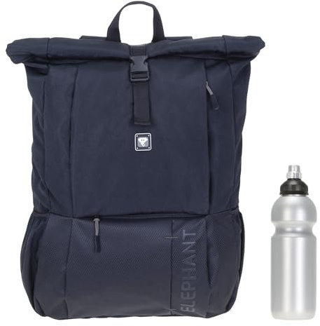 Elephant Rucksack Kurierrucksack A4 Roll-Top 3626 FF Schwarz Grau + Flasche | Daypack Herren Damen Laptop Tasche Laptoprucksack Geheimfach Anti-Theft Freizeitrucksack Fahrrad Bag
