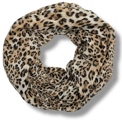 Ziona Loop Schal damen leoprint halstuch Frühling Leopardenmuster Tuch Sommer (Beige-Braun)