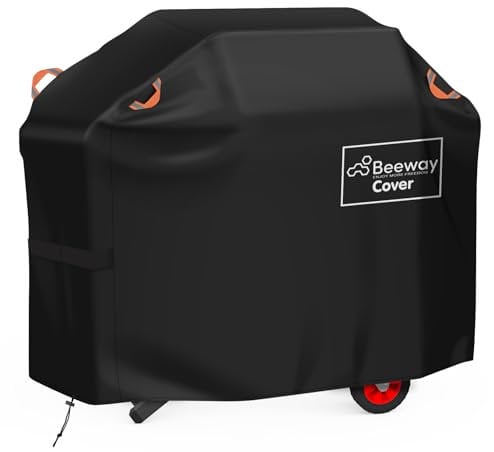 BEEWAY Barbecue Cover, BBQ Grill Cover fits Weber, Brinkmann, Char Broil - Heavy Duty Large BBQ Covers, UV & Waterproof, Rip-proof with Reflective Straps and Storage Bag (120 x 60 x 120cm)