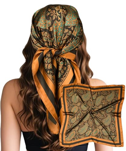 Sumolux Kopftuch für Damen, Satin, Seide, Schal, Bandana, Haarwickel, Nacht, groß, quadratisch, 69,8 cm, Caramel Retro Cashew Nuts, Einheitsgröße