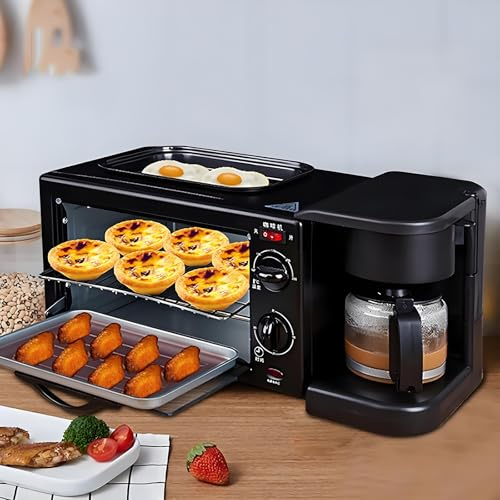 MObyat Macchina per La Colazione Multifunzione, Stazione di Produzione della Colazione con Forno a Padella E Caffettiera, Funzione Timer 30 Minuti, Padella Antiaderente, Manico Antiscottatura