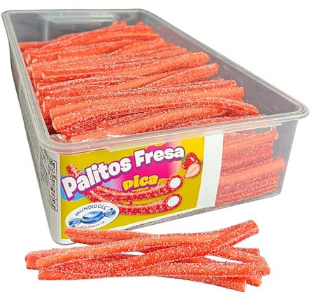 MUNDIDOLÇ Churritos Ácidos Sabor Fresa. Chuches Dulces. 200 Unidades de Sabor Fresa. Golosinas y Chucherias. Chuches Cumpleaños y Chuches Halloween. Gominolas Halloween (Ácidos)