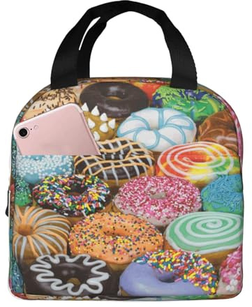 WOmeng Funktionelle Thermotasche mit Donuts-Aufdruck, modische Lunchbox, geeignet für Kinder und Erwachsene, Outdoor-Aktivitäten