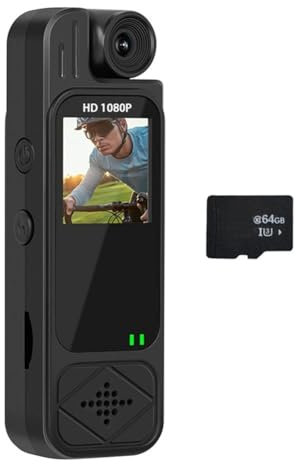 Louttary 1080P Fotocamera HD con Scheda TF da 64GB, Videoregistratore Digitale A Visione Notturna Infrarossa, Videocamera da Corpo