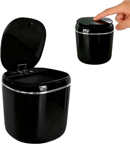 Black Mini Desktop Bin 2.3L,Tea Bag Caddy,Trash Can,Waste Paper Basket | Rubbish Bin for Car,Living Room Toilet Office Bedroom Bathroom Kitchen