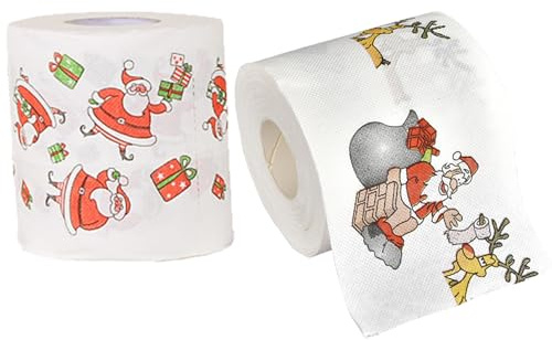 Weihnachts-Toilettenpapier, 2 Rollen, Weihnachtsmann, bedruckt, lustiges Frohe Weihnachten, Toilettenpapier, Großpackung für Badezimmer-Dekoration, Weihnachtsgeschenke