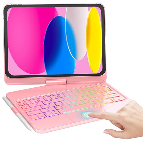 MMK Clavier pour iPad 11/10ème Génération (A16 11 Pouces 2025/10.9 2022) | Èclairage Coloré à 7 Couleurs & Réveil/Veille Automatique, Smart Trackpad avec Porte-Stylet, Clavier Français AZERTY