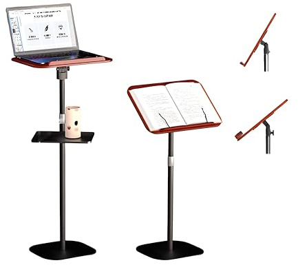 Stehpult höhenverstellbar 70–104 cm, Notenständer Holz für Zuhause und Büro | Verstellbarer Buchständer mit Seitenclips, abnehmbare Ablageschale, nutzbar als Lesepult, Buchständer und projector stand