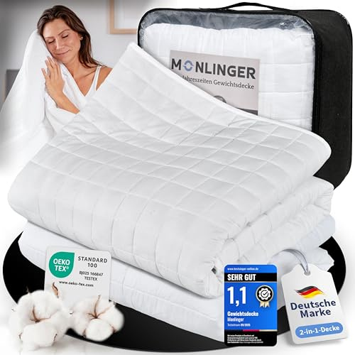 Monlinger 2-in-1 Gewichtsdecke 155x220 cm 8kg Zusammenknöpfen von Schwerer Decke + Sommerdecke durch Druckknöpfe - 100% Oeko-Tex Zertifiziert - Heavy Weighted Blanket - Schwere Decke zum Schlafen