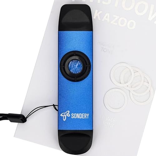 Sondery Professionelles Kazoo Doppelkopf-Kazoo aus Metall mit hoher niedriger Tonhöhe und 5 Membranen, Jam zusammen mit Gitarre, Ukulele, Violine und mehr, Blau