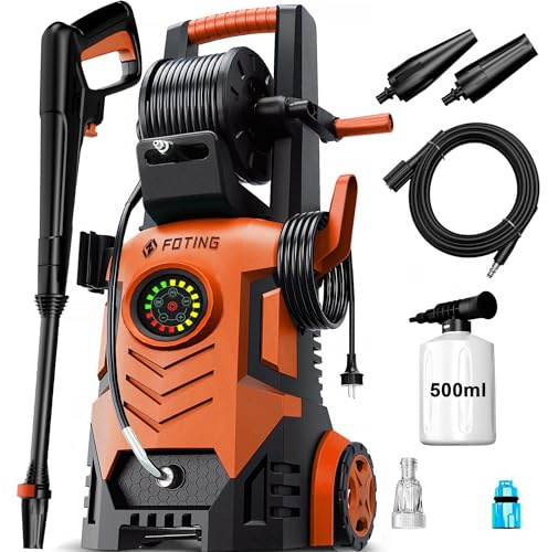 Adjustable Pressure Washers 100-200bar & 280-500l/h, Coverage:20-60㎡/h, with Touch Screen 8 Level, 500ml Foam Cannon and Adjustable Nozzles, Power Washer for Cars/Fences/Driveways/Home