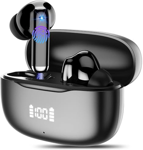 Wireless Earbuds, 2026 Bluetooth 5.4 Headphones in Ear with 4 ENC Mic Ear Buds HiFi Stereo Sound Wireless Earphones 40H Playtime Bluetooth Earbud IP7 Waterproof USB-C for iOS/iPhone/Android Black
