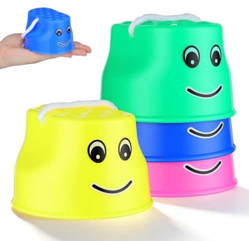 Hemobllo 4 Stück Topfstelzen für Kinder, Becherstelzen Set für Balance Training & Motorik, Farbenfrohes Sensorik Spielzeug für Garten & Kindergarten, 2 Paare