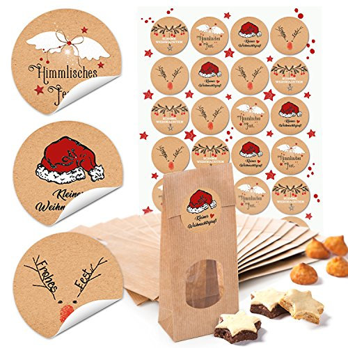 Logbuch-Verlag 24 kleine Kekstüten mit transparentem Sichtfenster 7 x 4 x 20,5 cm + weihnachtliche Verpackung für Plätzchen Süßigkeiten Kekse 2-lagig