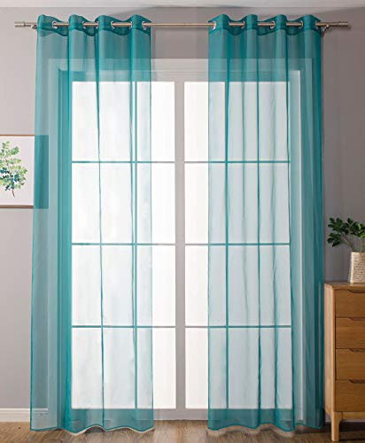 2er-Pack Ösen Gardinen Transparent Vorhang Set Wohnzimmer Voile Ösenvorhang Bleibandabschluß HxB 225x140 cm Türkis, 203322