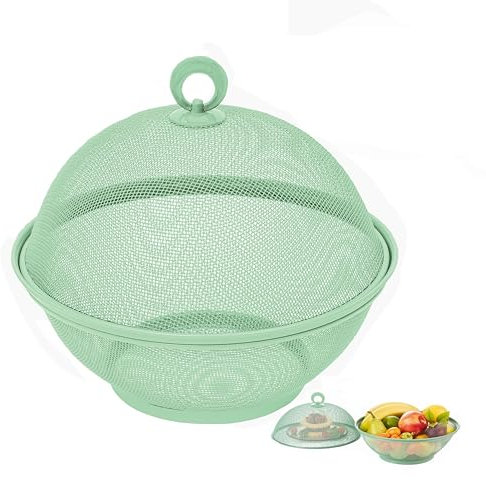 Frutero Mesa Cocina, Cesta Metalica De Frutas Con Tapa - Frutero Con Tapa Antimoscas - Rejilla Para Alimentos - Cesta Para Verduras - Frutero (verde)