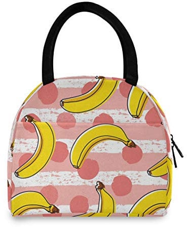 Linomo Lunch Tasche Gelb Banane Tupfen Kühltasche Isoliertasche Brotdose Handtasche für Kinder Jungen Mädchen Damen Männer