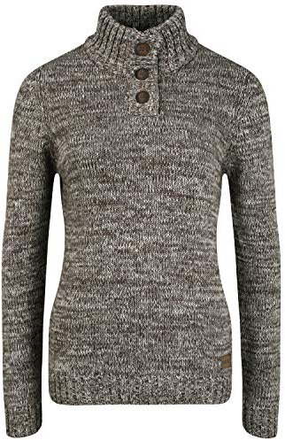 OXMO OXPhilicita Damen Strickpullover Troyer Grobstrick Pullover 100% Baumwolle Regular fit, Größe:XL, Farbe:Dark Grey (792890)