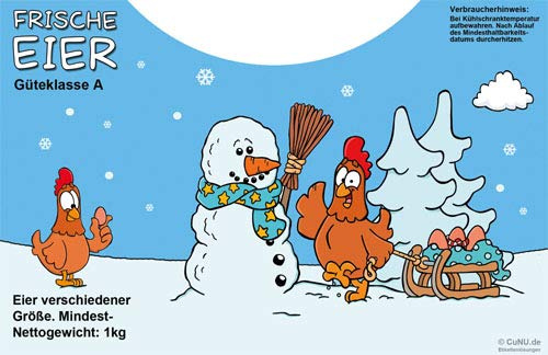 Eier-Etiketten, Cartoon Etiketten für 1 kg Eier - Tragebox, Motive Weihnachten & Winter